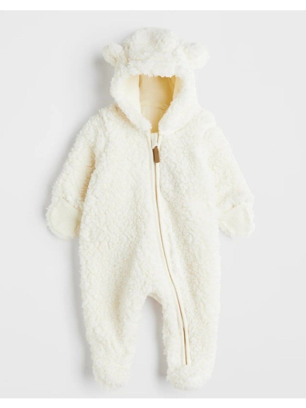 H&M White All In One Footed Soft Sherpa Snow Suit Hooded Ears Baby Infant 9m